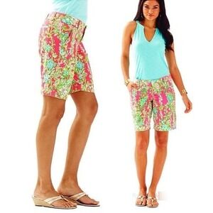 Lilly Pulitzer Chipper Shorts W 8 Pink Green Floral Southern Charm Cotton Preppy
